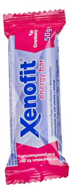 Verpackung eines Xenofit Energy Bar mit Cranberry-Geschmack